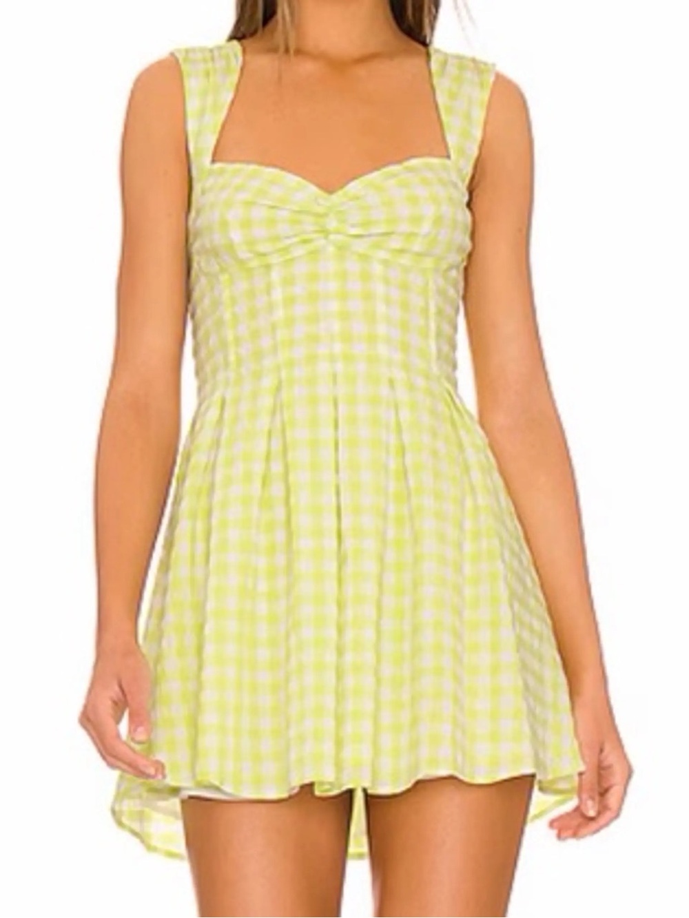 For Love & Lemons August Mini Dress Medium Lime Green White Gingham